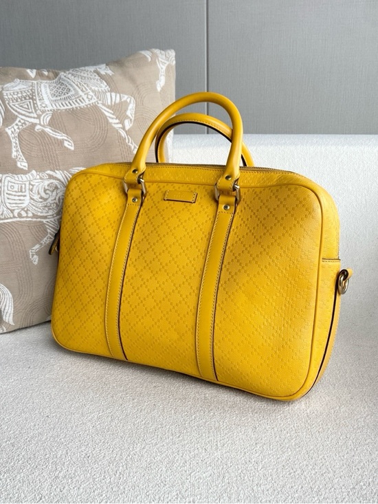 Gucci | Yellow Leather Men's Briefcase Bag Top Handle Crossbody | Like New - Picture 6 of 9